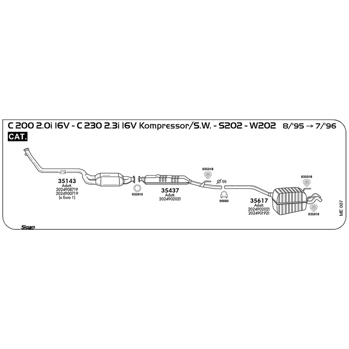me007 Marmitta centrale Mercedes Benz Classe C W202 200 2.0i 16V Kompressor 1998 cc 180 cv 132 kw Cat 08/96 -> 03/00 (35437) - immagine 1
