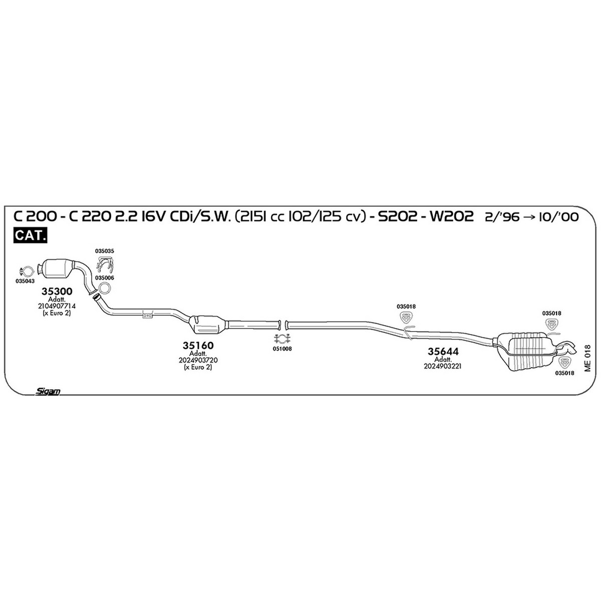 me018 Marmitta posteriore Mercedes Benz Classe C S202 200 2.2 16V CDi S.W. 2151 cc 102 cv 75 kw Cat 05/98 -> 10/00 (35644) - immagine 1