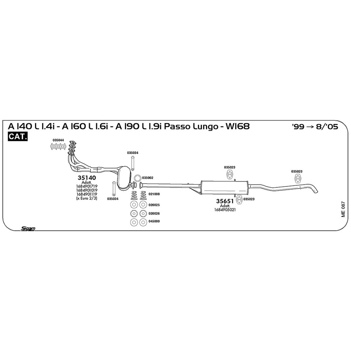me087 Marmitta posteriore Mercedes Benz Classe A W168 140 L 1.4i passo lungo 1397 cc 82 cv 60 kw Cat 2001 -> 08/04 (35651) - immagine 1