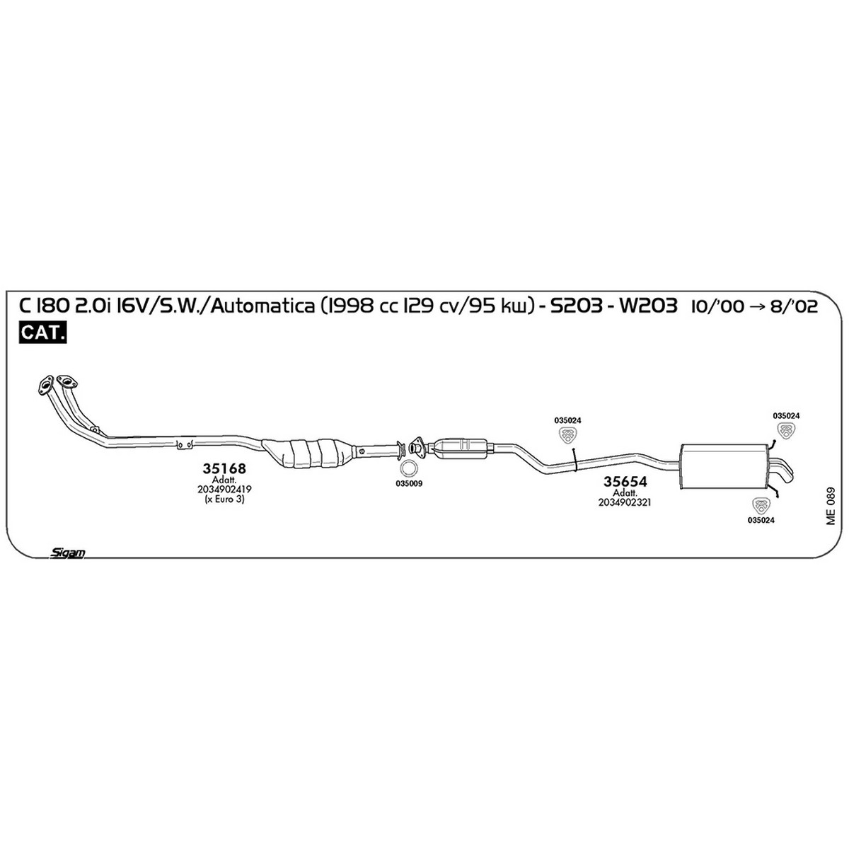 me089 Marmitta posteriore Mercedes Benz Classe C W203 180 2.0i 16V / Automatica 1998 cc 129 cv 95 kw Cat 10/00 -> 05/02 (35654) - immagine 1