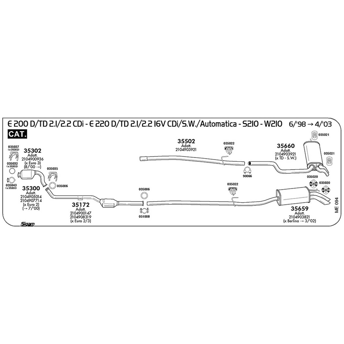 me094 Accessori Mercedes Benz Classe E W210 220 2.2 CDi D / Automatica 2155 cc 125 cv 93 kw Cat 09/98 -> 03/02 (035032) - immagine 1