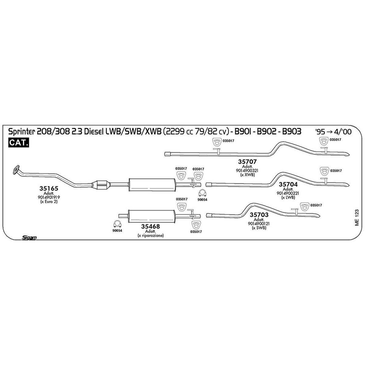 me123 Tubo posteriore Mercedes Benz Sprinter B901-902 208 D 2.3 Diesel LWB / SWB 2299 cc 79 / 82 cv Cat 1995 -> 04/00 (35703) - immagine 1
