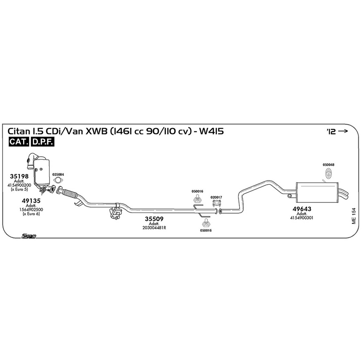 me154 Marmitta posteriore Mercedes Benz Citan W415 1.5 CDi / Van XWB 1461 cc 90 / 110 cv Cat DPF 2012 -> (49643) - immagine 1