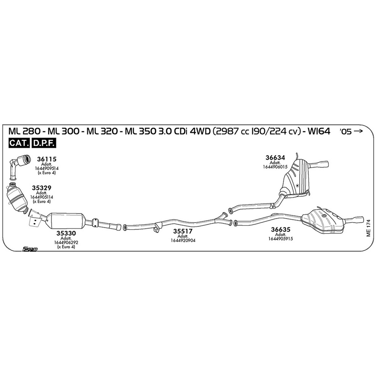 me174 DPF Mercedes Benz ML W164 280 3.0 CDi 4WD 2987 cc 190 cv 140 kw Cat DPF 2005 -> 07/09 (35330) - immagine 1