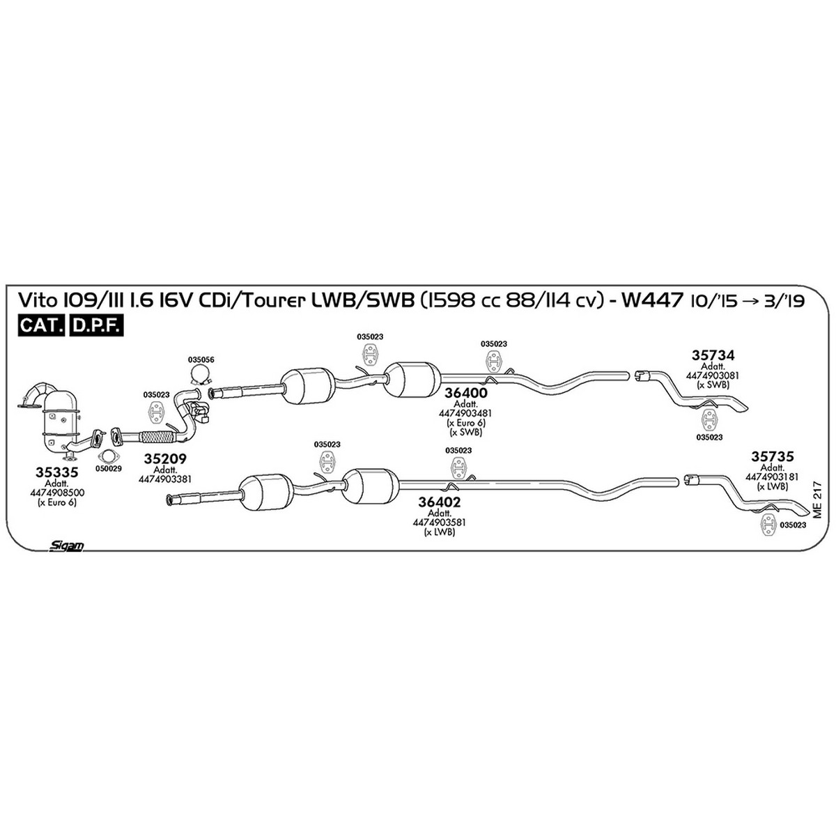 me217 Accessori Mercedes Benz Vito W447 109 1.6 16V CDi / Tourer LWB / SWB 1598 cc 88 cv 65 kw Cat DPF 10/15 -> 03/19 (035023) - immagine 1