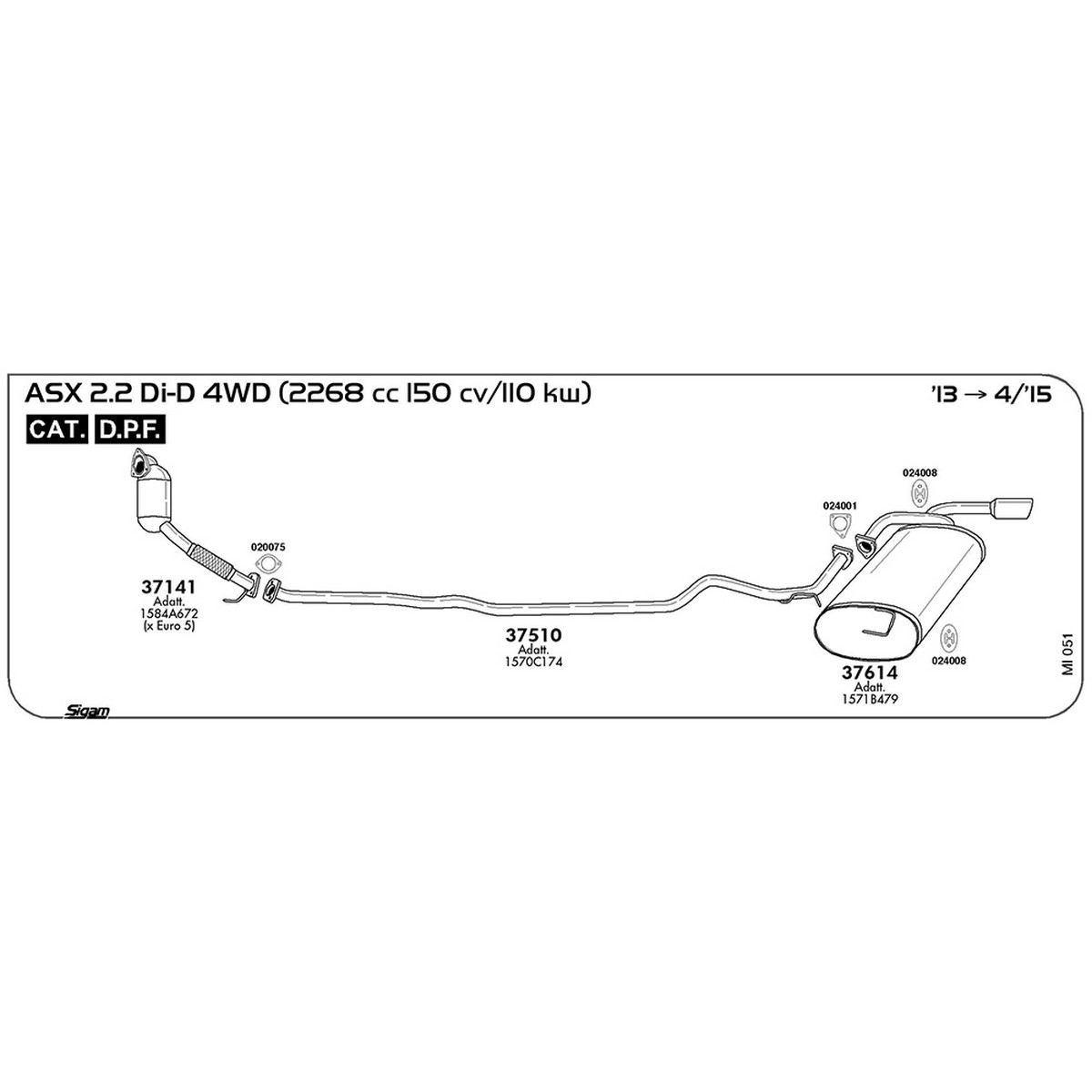 mi051 Accessori Mitsubishi ASX 2.2 Di-D 4WD 2268 cc 150 cv 110 kw Cat DPF 2013 -> 04/15 (024001) - immagine 1