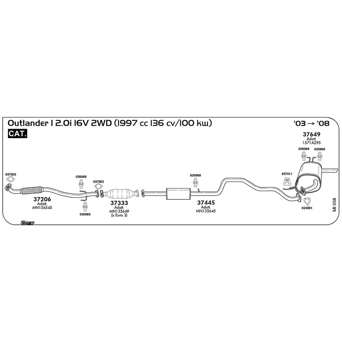 mi058 Marmitta posteriore Mitsubishi Outlander I 2.0i 16V 2WD 1997 cc 136 cv 100 kw Cat 2003 -> 2008 (37649) - immagine 1