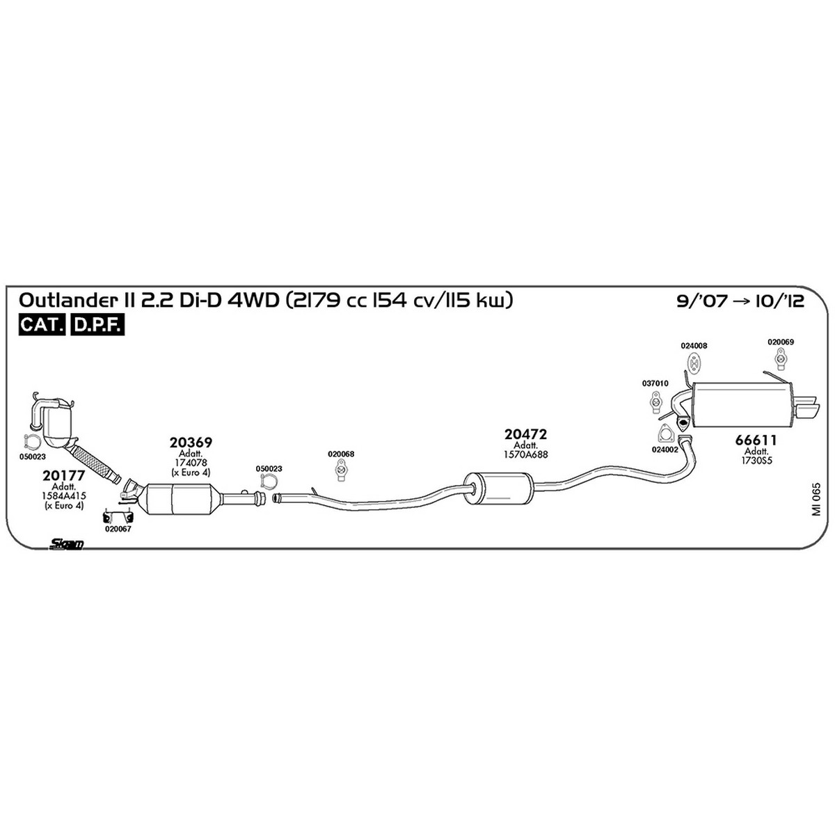 mi065 Marmitta centrale Mitsubishi Outlander II 2.2 Di-D 4WD 2179 cc 154 cv 115 kw Cat DPF 09/07 -> 10/12 (20472) - immagine 1