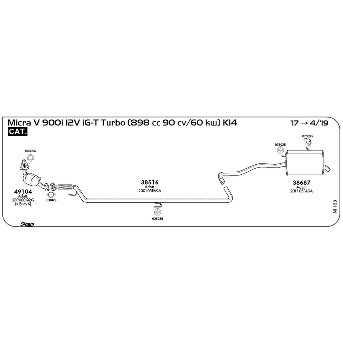 ni133 Marmitta posteriore Nissan Micra V K14 900i 12V iG-T Turbo 898 cc 90 cv 66 kw Cat 2017 -> 04/19 (38687) - immagine 1