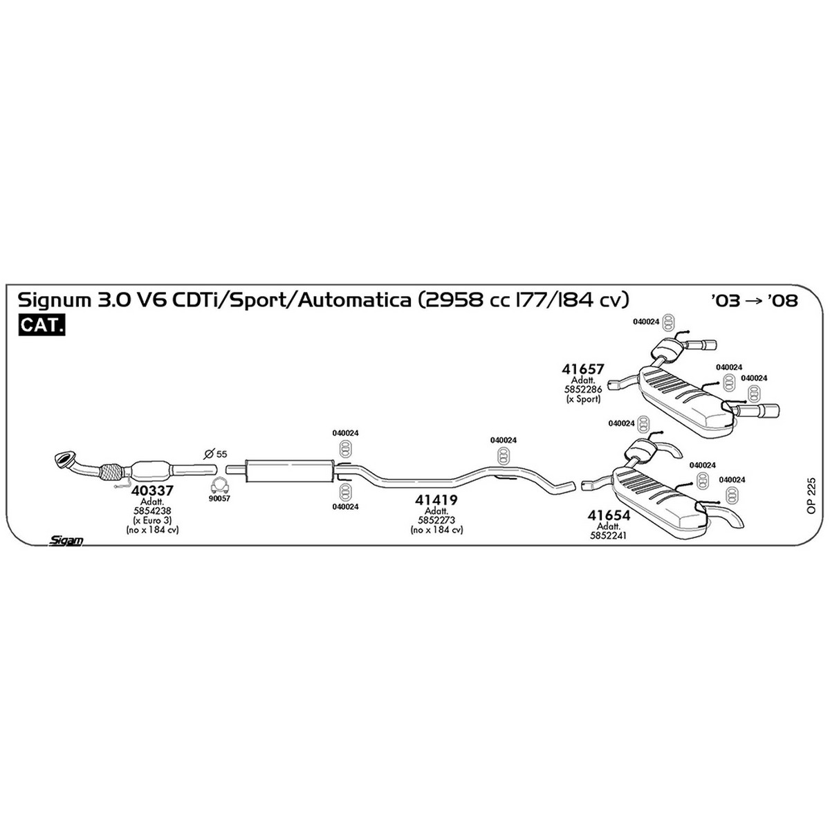 op225 Marmitta posteriore Opel Signum 3.0 V6 CDTi / Sport / Automatica 2958 cc 177 / 184 cv Cat 2003 -> 2008 (41657) - immagine 1