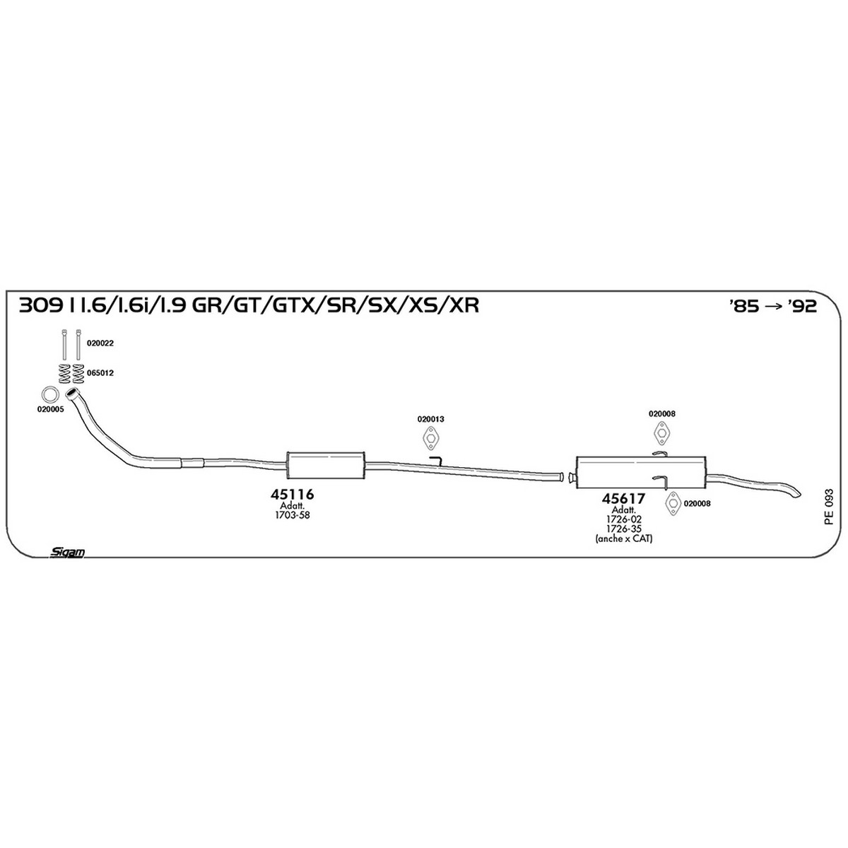 pe093 Tubo al collettore Peugeot 309 I 1.6 / 1.6i GR / GT / GTX / SR / SX / XS / XR 1580 cc 75 / 104 cv 1985 -> 1992 (45116) - immagine 1