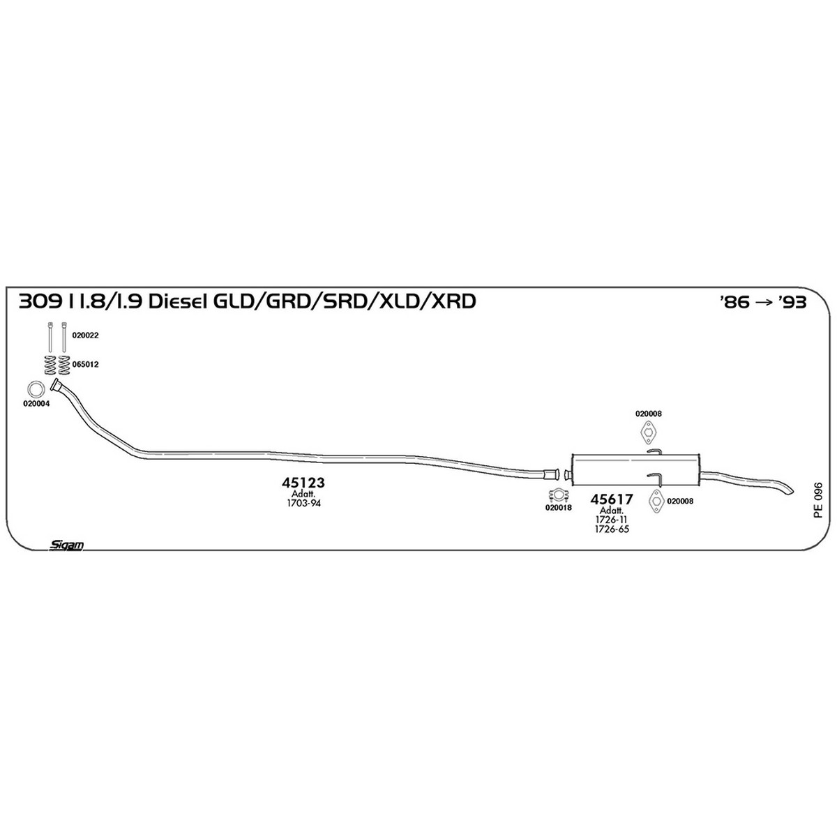 pe096 Tubo al collettore Peugeot 309 I 1.9 Diesel GLD / GRD / SRD / XLD /XRD 1905 cc 64 cv 47 kw 1986 -> 1993 (45123) - immagine 1