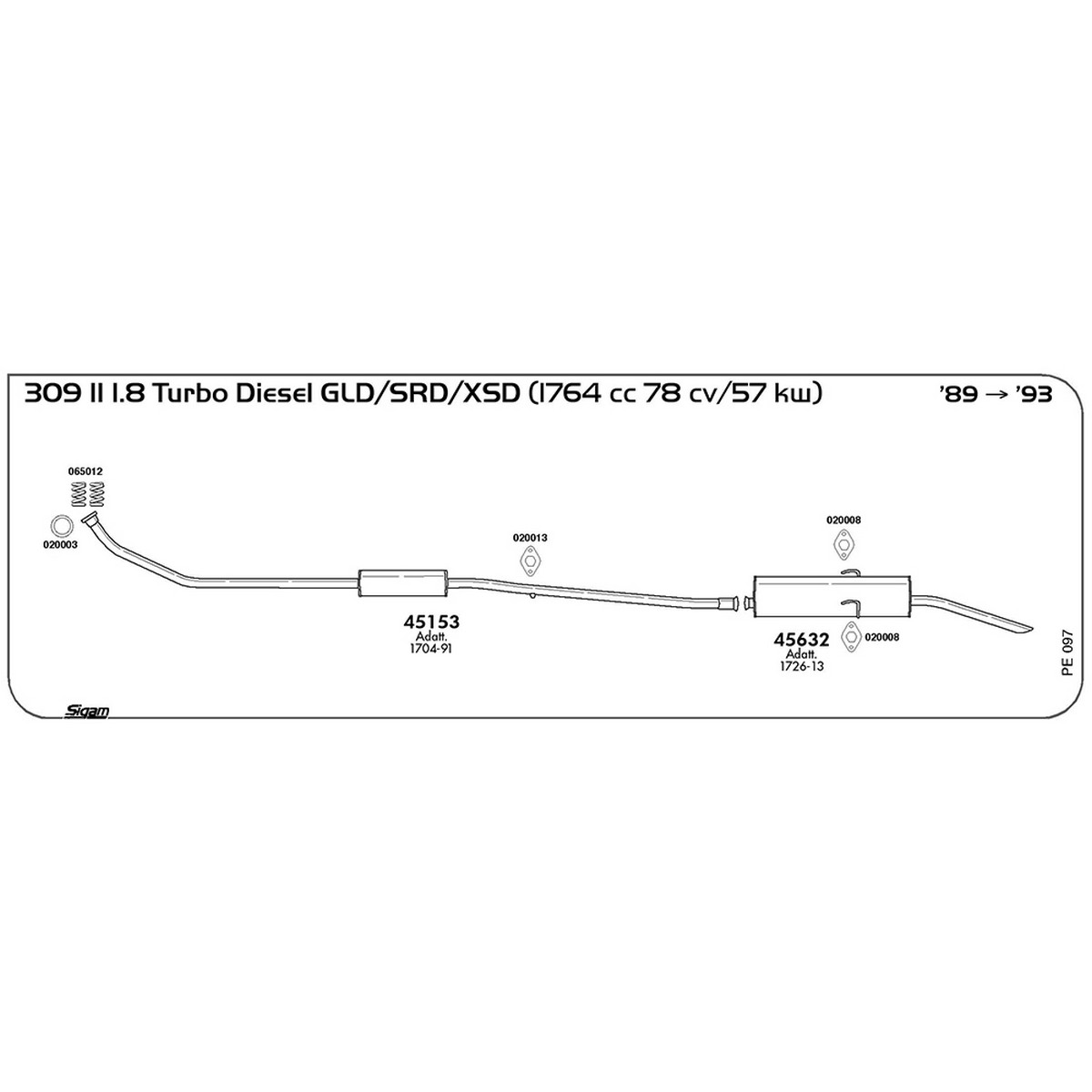 pe097 Tubo al collettore Peugeot 309 II 1.8 Turbo Diesel GLD / SRD / XSD 1764 cc 78 cv 57 kw 1989 -> 1993 (45153) - immagine 1