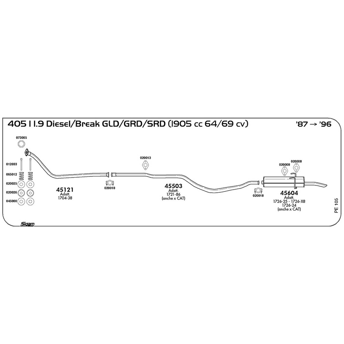 pe105 Tubo al collettore Peugeot 405 I 1.9 Diesel / Break GLD / GRD / SRD 1905 cc 64 / 69 cv 1987 -> 1996 (45121) - immagine 1
