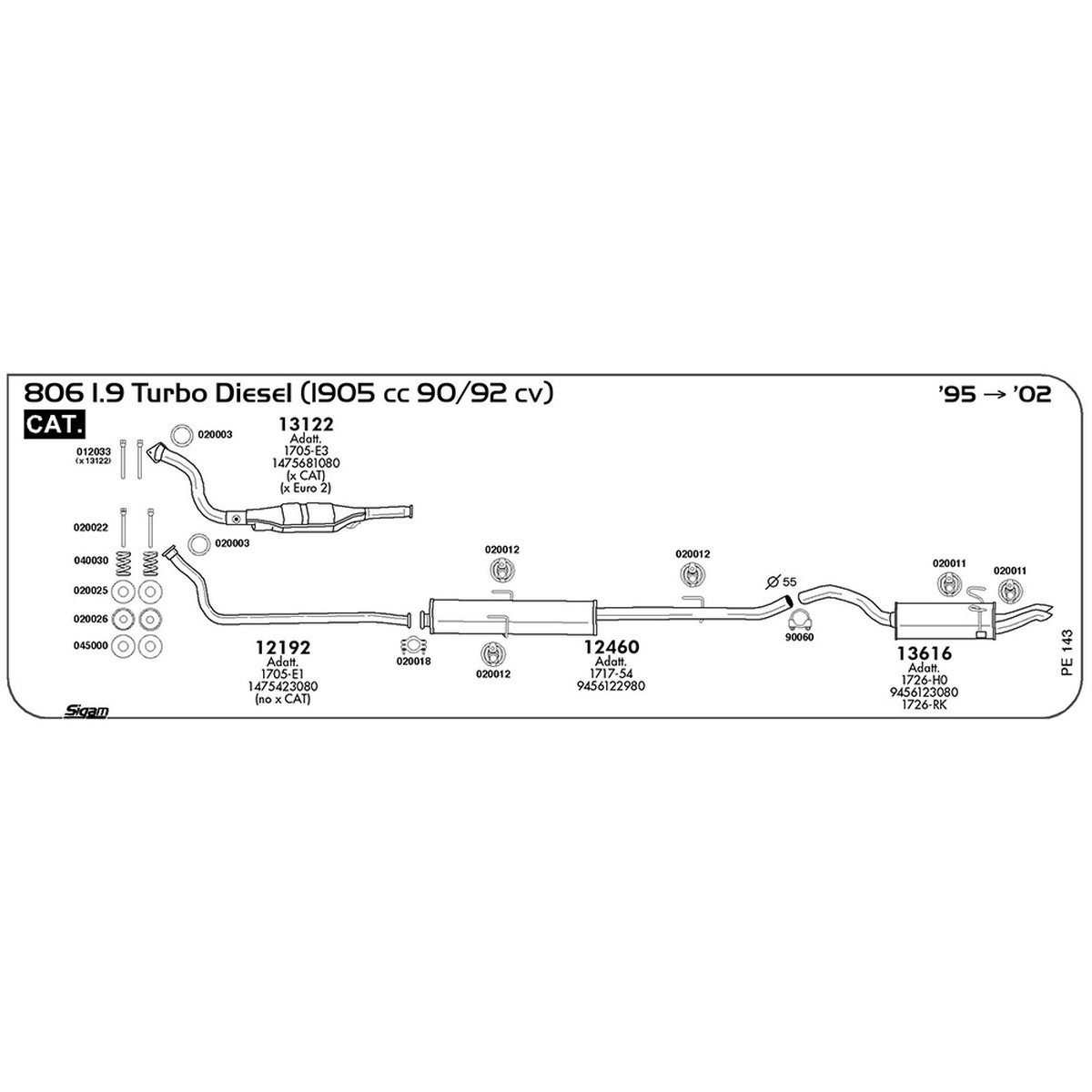 pe143 Tubo al collettore Peugeot 806 1.9 Turbo Diesel 1905 cc 90 / 92 cv Cat 1995 -> 2002 (12192) - immagine 1