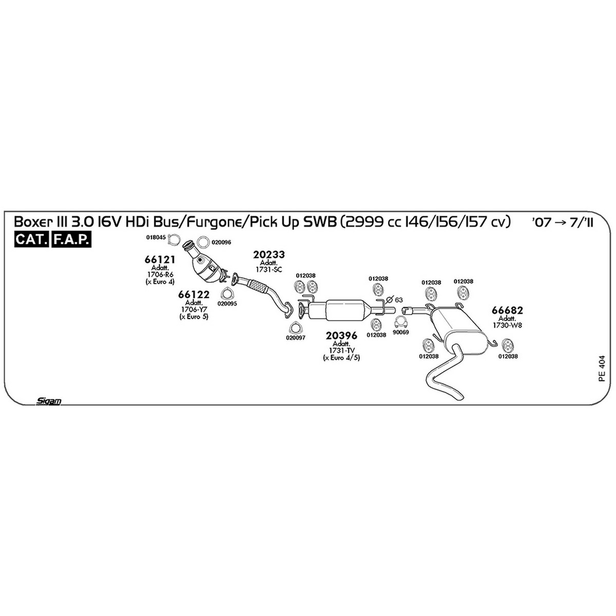 pe404 FAP Peugeot Boxer III 3.0 16V HDi Bus / Furgone / Pick Up SWB 2999 cc 146 / 156 / 157 cv Cat FAP 2007 -> 07/11 (20396) - immagine 1