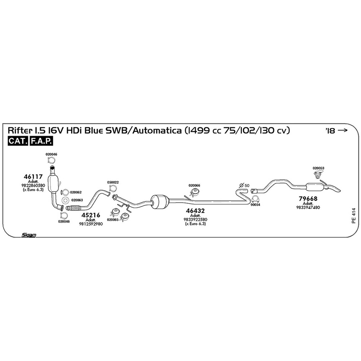 pe414 FAP Peugeot Rifter 1.5 16V HDi Blue SWB / Automatica 1499 cc 75 / 102 / 130 cv Cat FAP 2018 -> (46117) - immagine 1