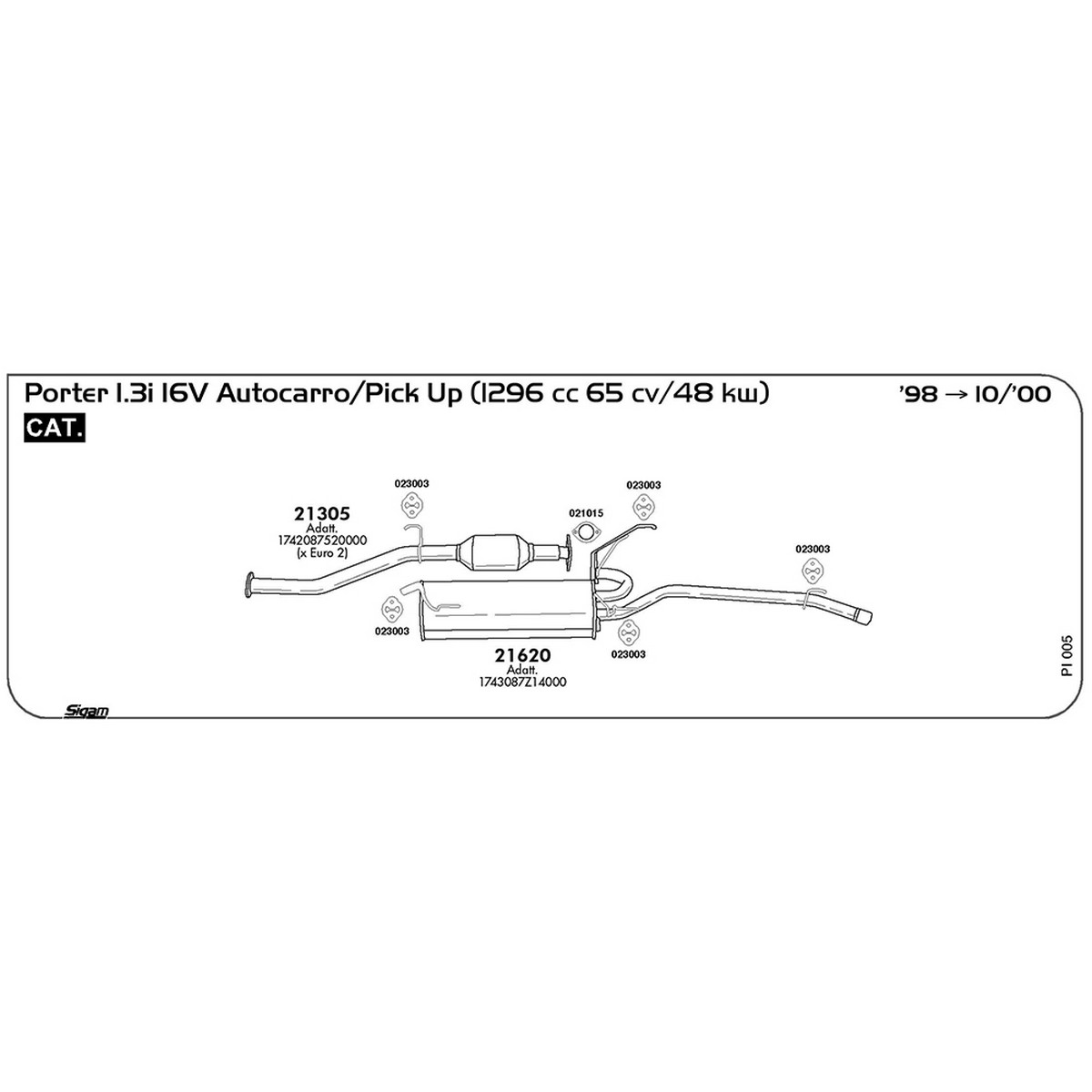 pi005 Marmitta posteriore Piaggio Porter 1.3i 16V Autocarro / Pick Up 1296 cc 65 cv 48 kw Cat 1998 -> 10/00 (21620) - immagine 1