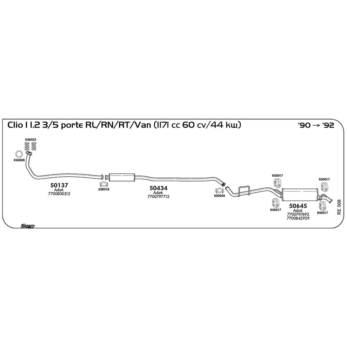 re008 Tubo al collettore Renault Clio I 1.2 3 / 5 porte RL / RN / RT / Van 1171 cc 60 cv 44 kw 1990 -> 1992 (50137) - immagine 1