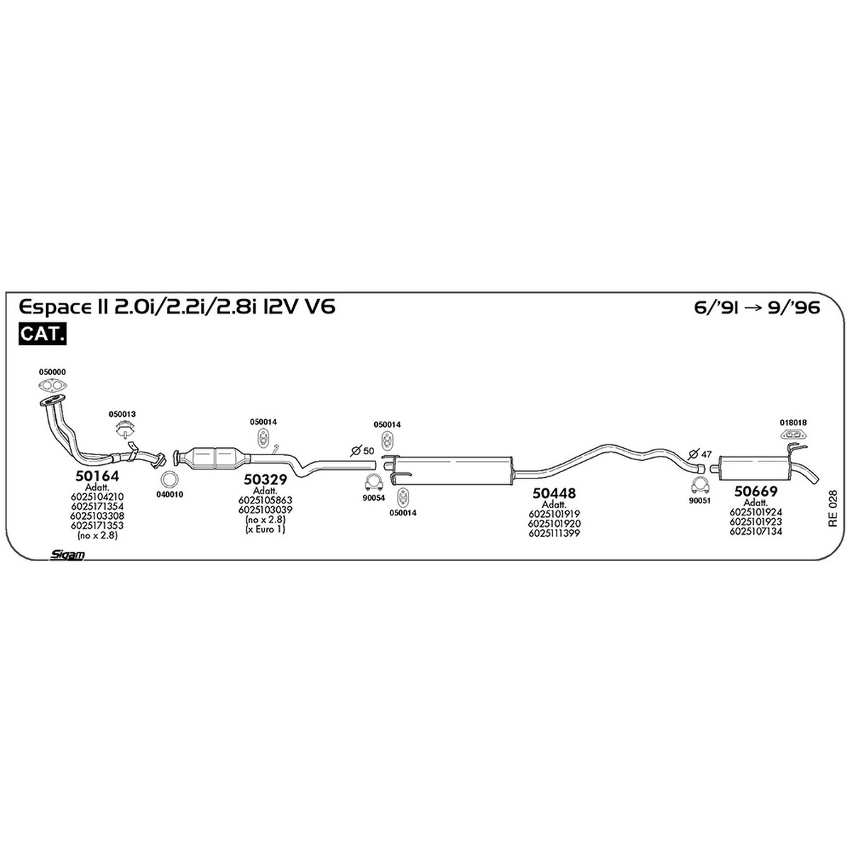 re028 Tubo al collettore Renault Espace II 2.2i 2165 cc 108 cv 79 kw Cat 06/91 -> 09/96 (50164) - immagine 1