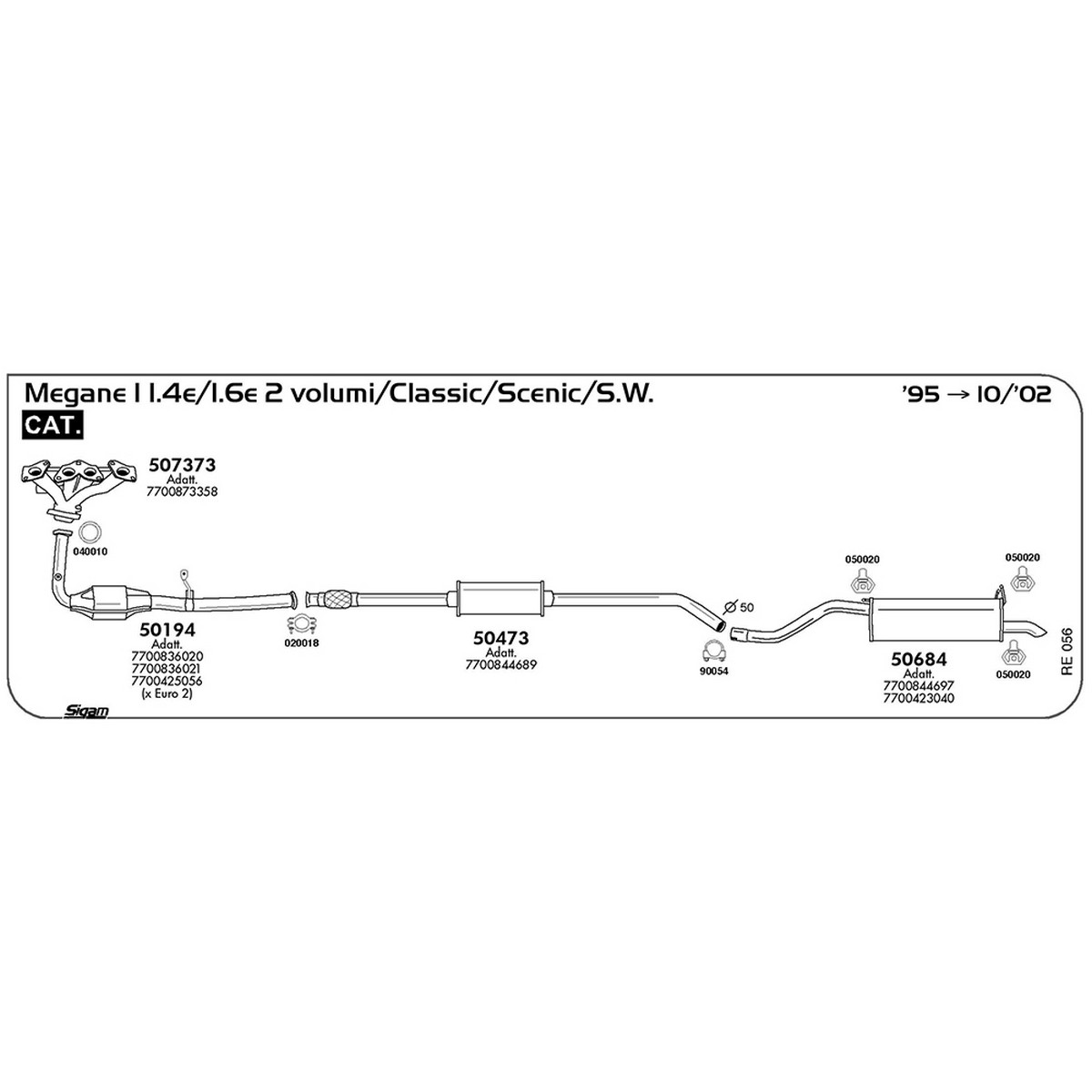 re056 Marmitta centrale Renault Megane I 1.6e 2 volumi / Classic / Scenic / S.W. 1598 cc 75 / 90 cv Cat 1995 -> 10/02 (50473) - immagine 1