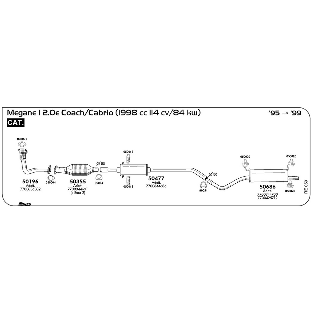 re059 Tubo al collettore Renault Megane I 2.0e Coach / Cabrio 1998 cc 114 cv 85 kw Cat 1995 -> 1999 (50196) - immagine 1