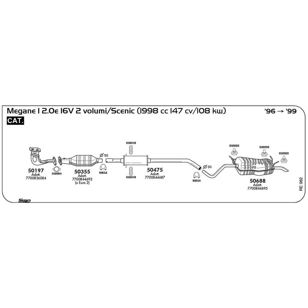 re062 Tubo al collettore Renault Megane I 2.0e 16V 2 volumi / Scenic 1998 cc 147 cv 108 kw Cat 1996 -> 1999 (50197) - immagine 1