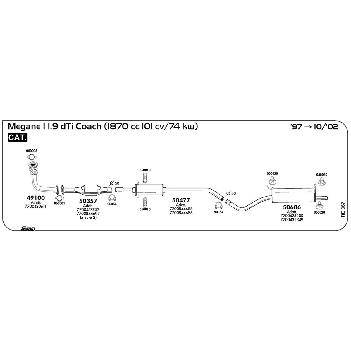 re067 Tubo al collettore Renault Megane I 1.9 dTi Coach 1870 cc 101 cv 74 kw Cat 1997 -> 10/02 (49100) - immagine 1