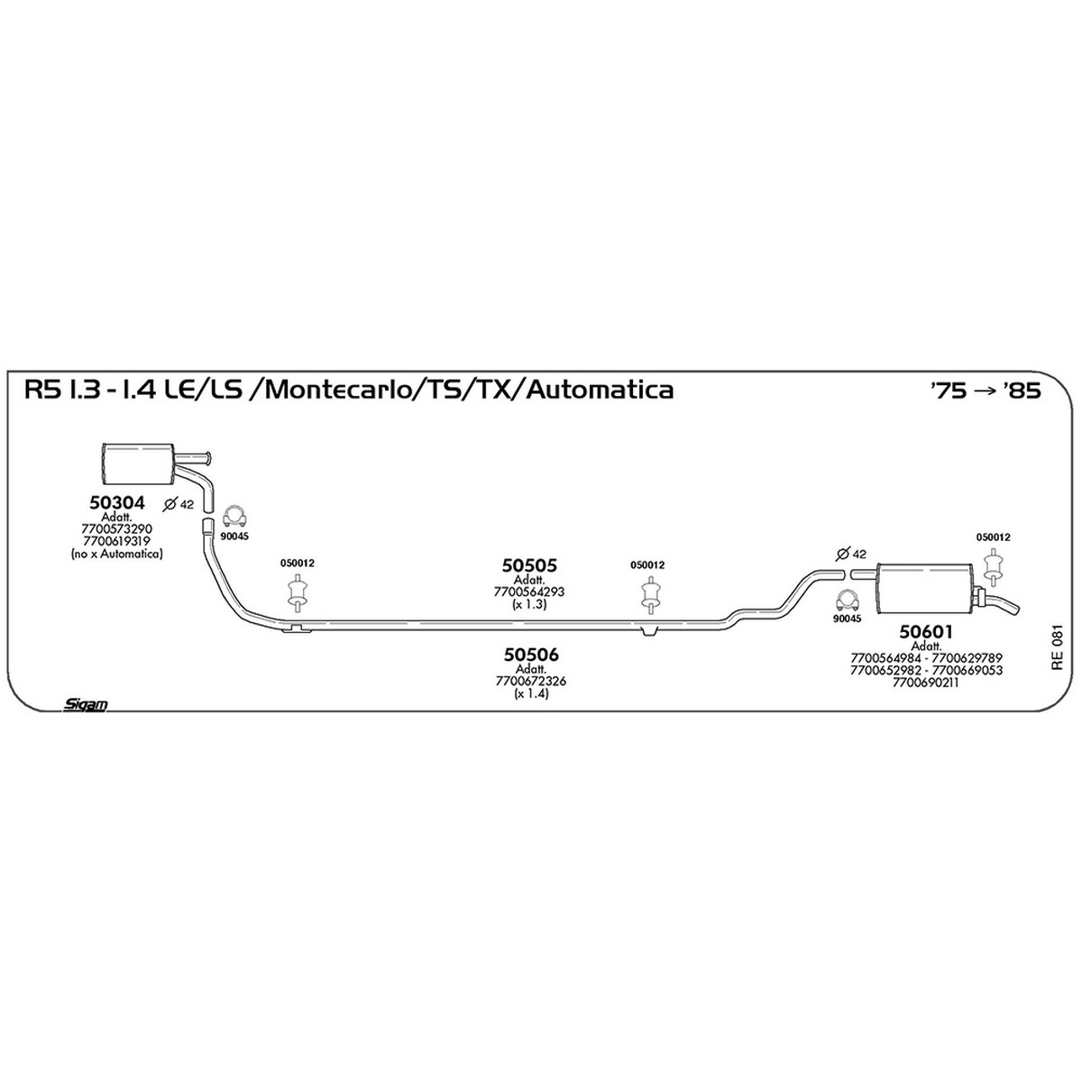 re081 Marmitta anteriore Renault R5 1.3 LE / LS / Montecarlo / TS / TX 1289 cc 42 / 64 cv 1975 -> 08/84 (50304) - immagine 1