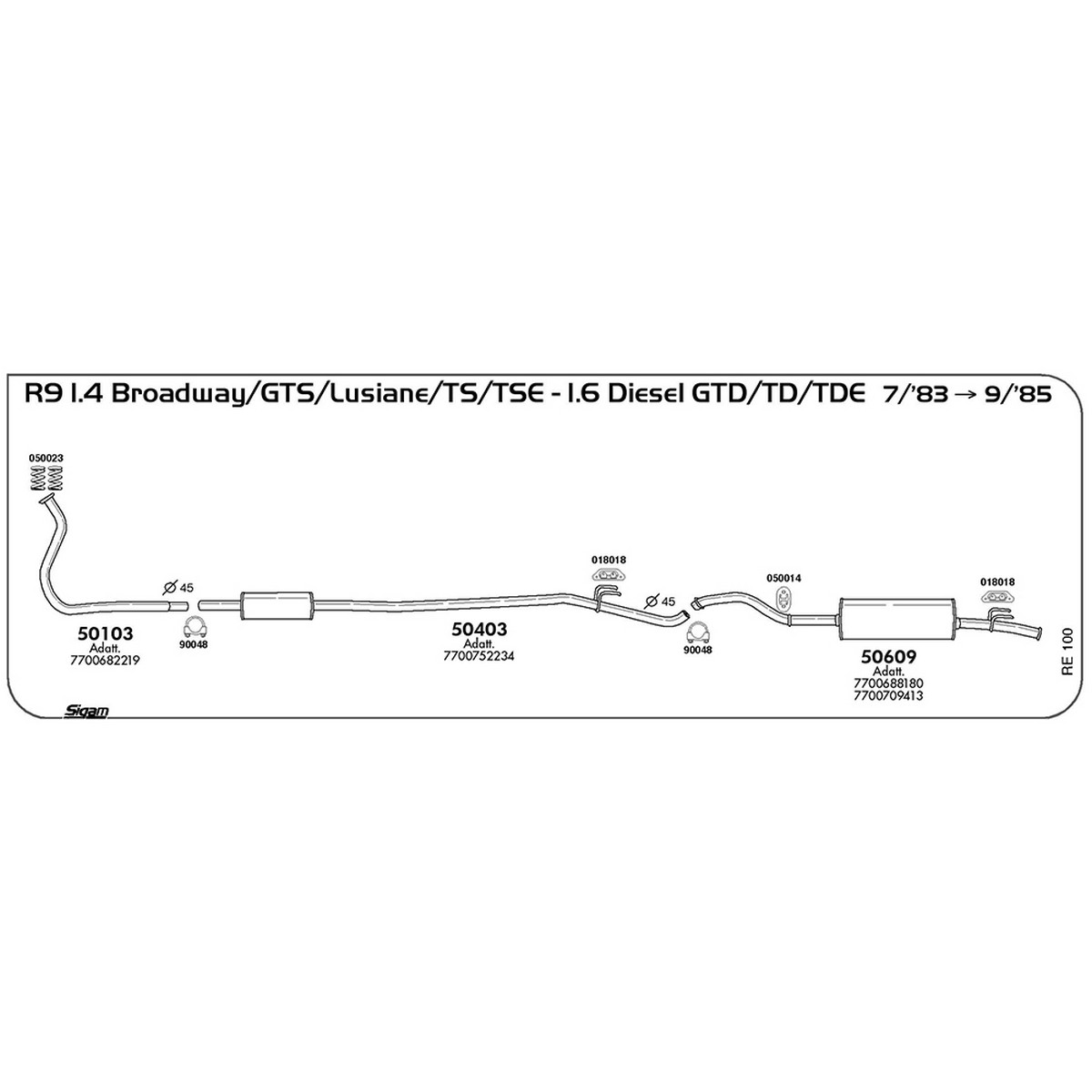 re100 Tubo al collettore Renault R9 1.6 Diesel Broadway / GTD / TD / TDE 1595 cc 55 cv 40 kw 7/83 -> 09/85 (50103) - immagine 1