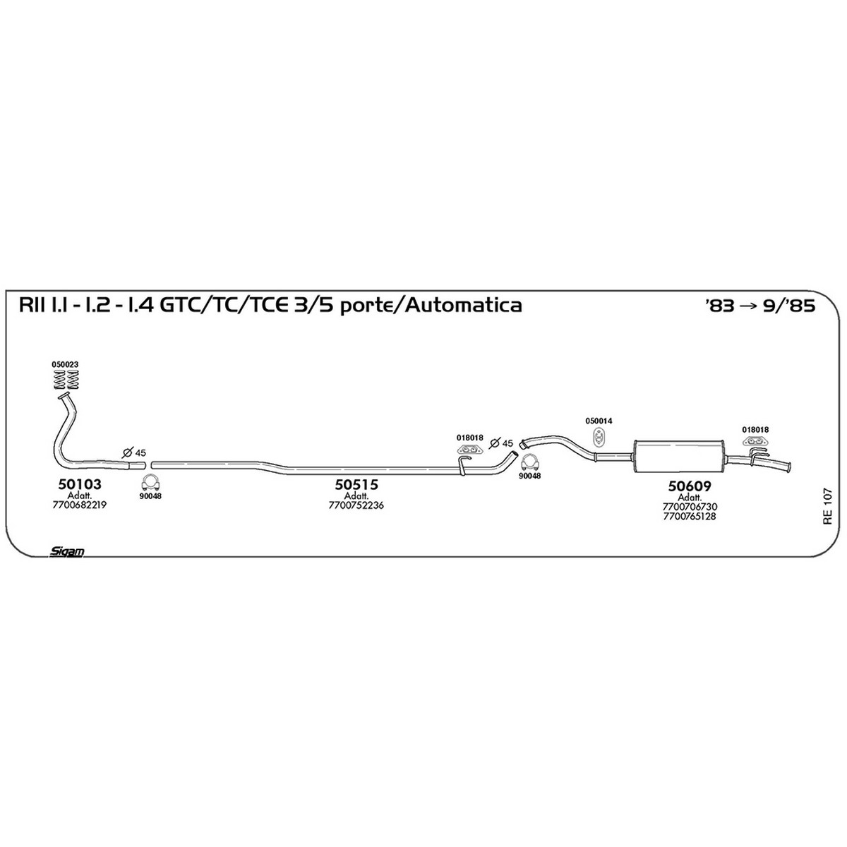 re107 Tubo al collettore Renault R11 1.1 GTC / TC / TCE 3 / 5 porte / Automatica 1108 cc 48 cv 35 kw 1983 -> 09/85 (50103) - immagine 1