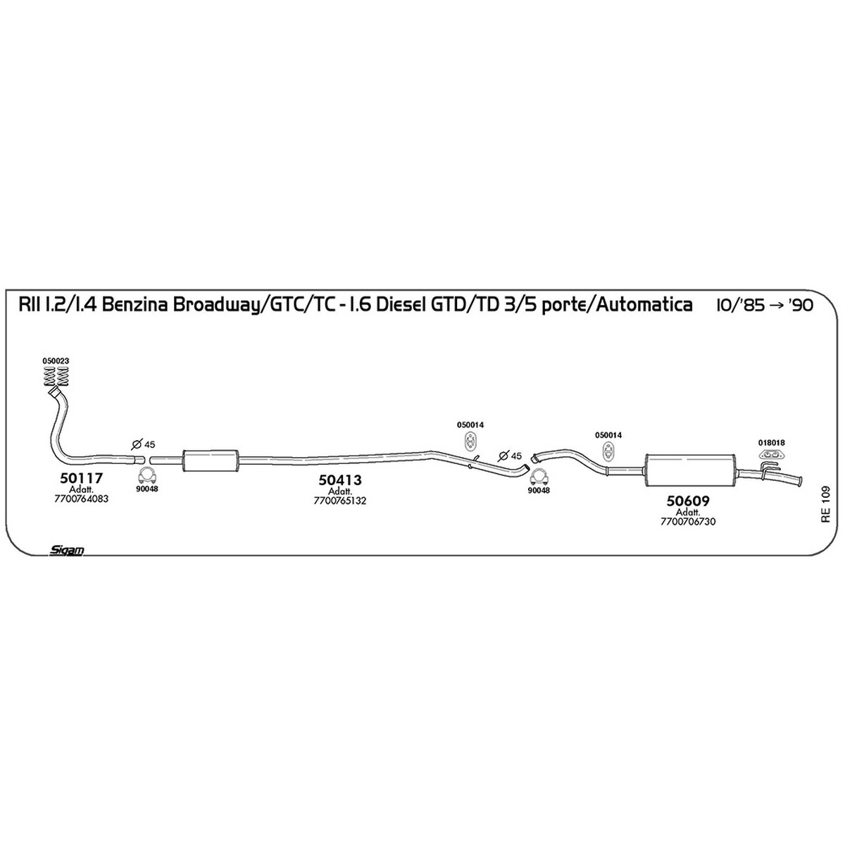 re109 Tubo al collettore Renault R11 1.4 / Broadway 3 / 5 porte / Automatica 1397 cc 68 cv 50 kw 10/85 -> 1990 (50117) - immagine 1