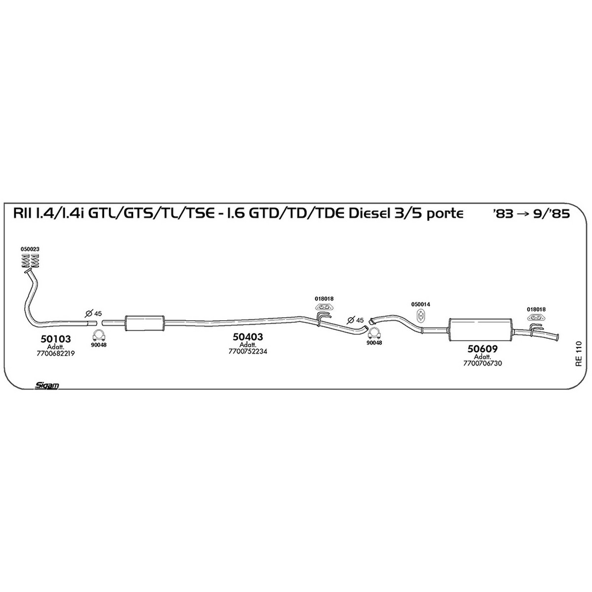 re110 Tubo al collettore Renault R11 1.4 / 1.4i GTL / GTS / TL / TSE 3 / 5 porte 1397 cc 68 / 72 cv 1983 -> 09/85 (50103) - immagine 1