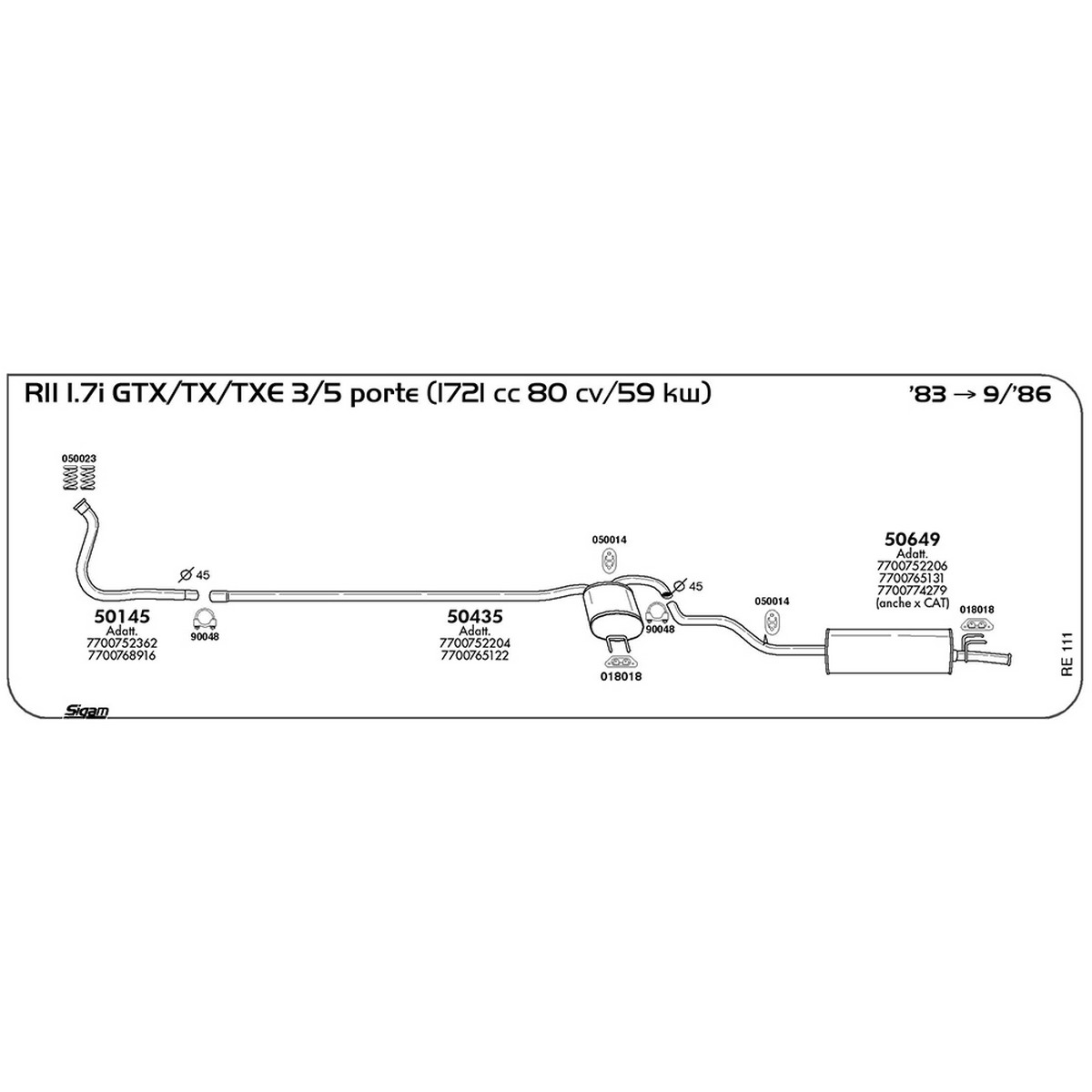re111 Tubo al collettore Renault R11 1.7i GTX / TX / TXE 3 / 5 porte 1721 cc 80 cv 60 kw 1983 -> 09/86 (50145) - immagine 1