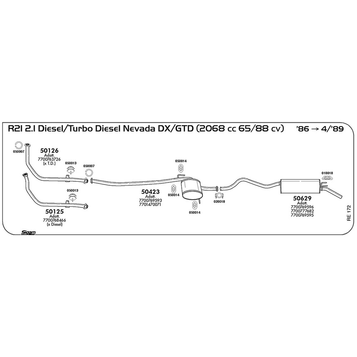 re172 Tubo al collettore Renault R21 2.1 Diesel / Turbo Diesel DX / GTD Nevada 2068 cc 65 / 88 cv 1986 -> 04/89 (50126) - immagine 1
