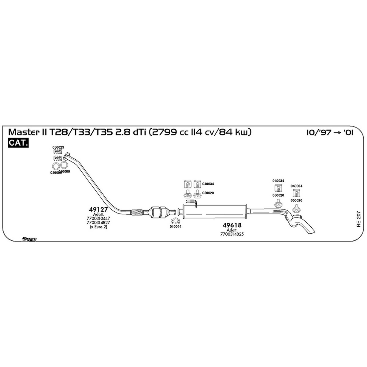re207 Marmitta posteriore Renault Master II 2.8 dTi T28 / T33 / T35 2799 cc 114 cv 84 kw Cat 10/97 -> 2001 (49618) - immagine 1
