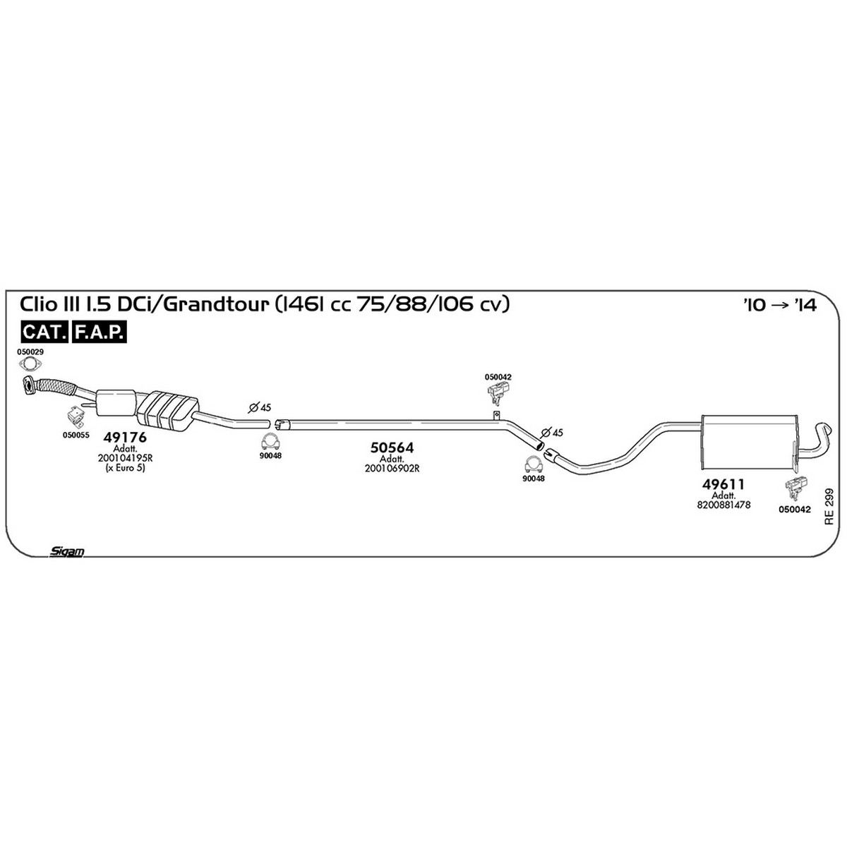 re299 FAP Renault Clio III 1.5 DCi / Grandtour 1461 cc 75 / 88 / 106 cv Cat FAP 2010 -> 2014 (49176) - immagine 1