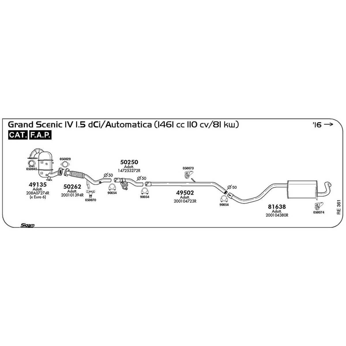 re361 FAP Renault Grand Scenic IV 1.5 dCi / Automatica 1461 cc 110 cv 81 kw Cat FAP 2016 -> (49135) - immagine 1
