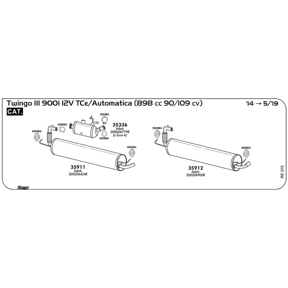 re375 Marmitta posteriore Renault Twingo III 900i 12V TCe / Automatica 898 cc 90 / 109 cv Cat 2014 -> 05/19 (35911) - immagine 1