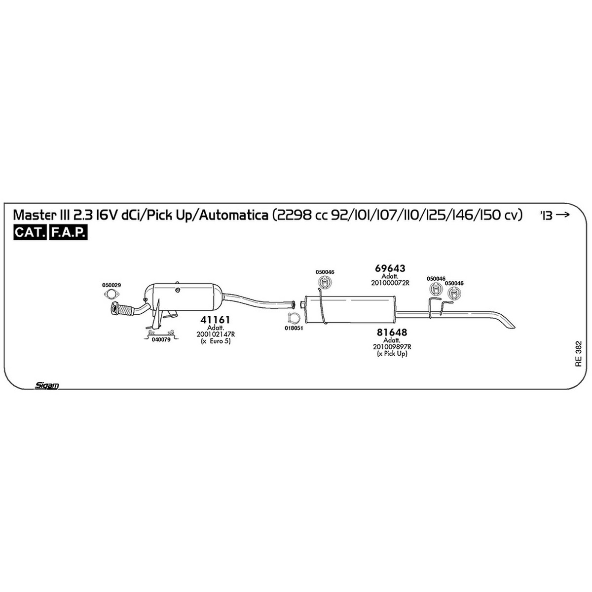 re382 FAP Renault Master III 2.3 16V dCi / Pick Up / Automatica 2298 cc 92 / 101 / 107 / 110 / 125 / 146 / 150 cv Cat FAP 2013 -> (41161) - immagine 1