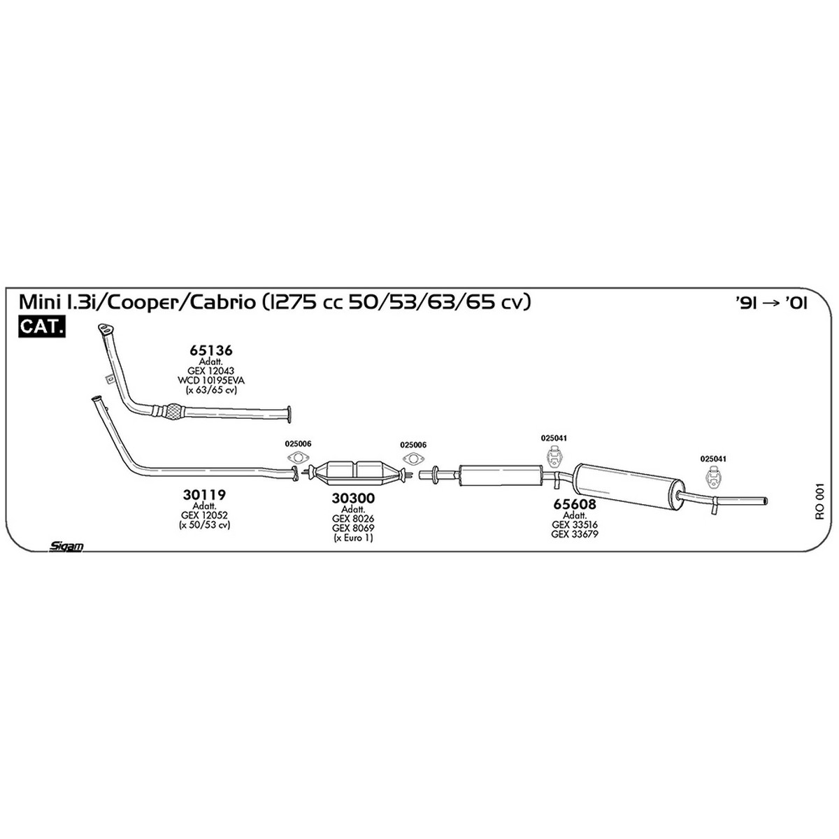 ro001 Tubo al collettore Rover Mini 1.3i / Cooper / Cabrio 1275 cc 50 / 53 / 63 / 65 cv Cat 1991 -> 2001 (30119) - immagine 1