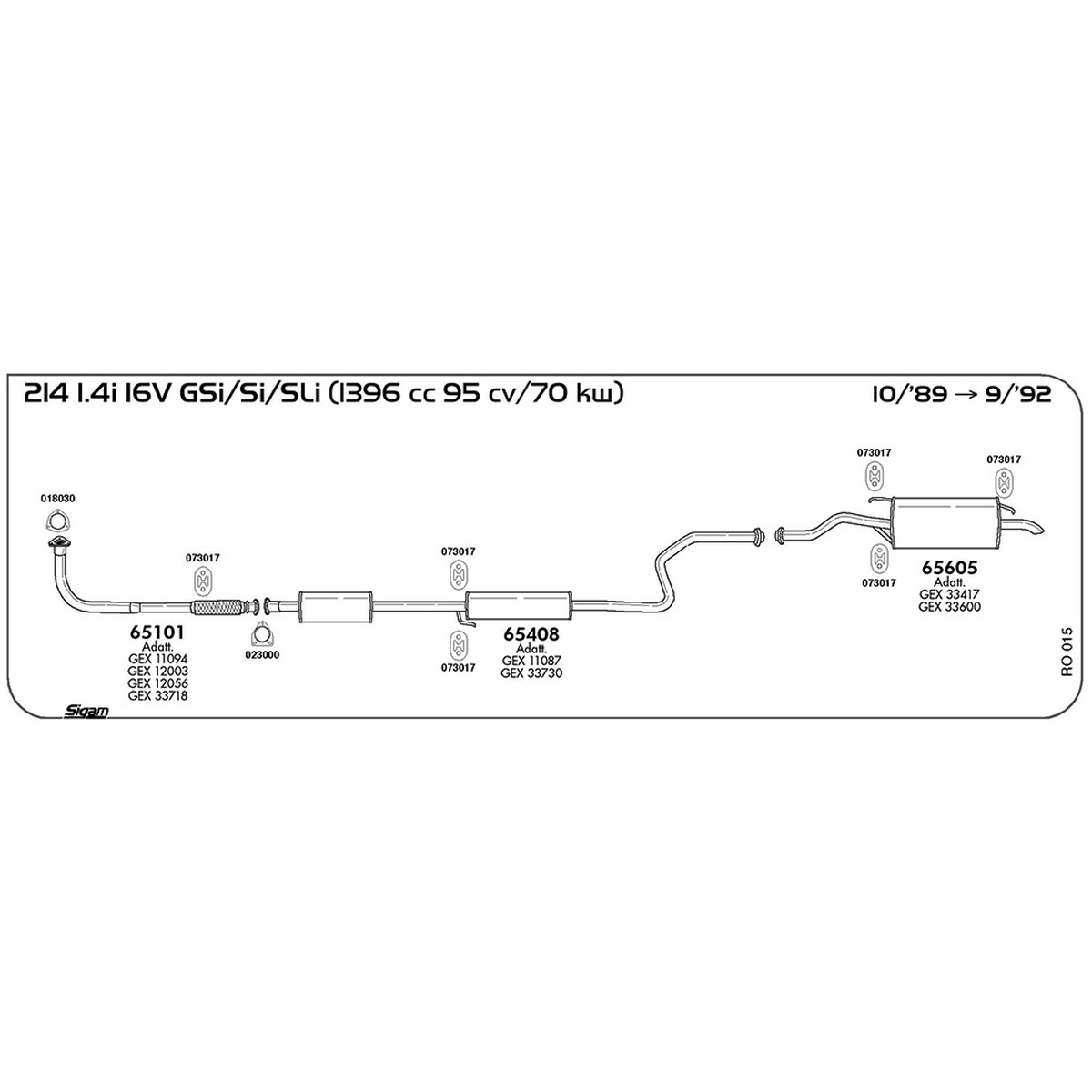 ro015 Tubo al collettore Rover 214 1.4i 16V GSi / SLi / Si 1396 cc 95 cv 70 kw 10/89 -> 09/92 (65101) - immagine 1