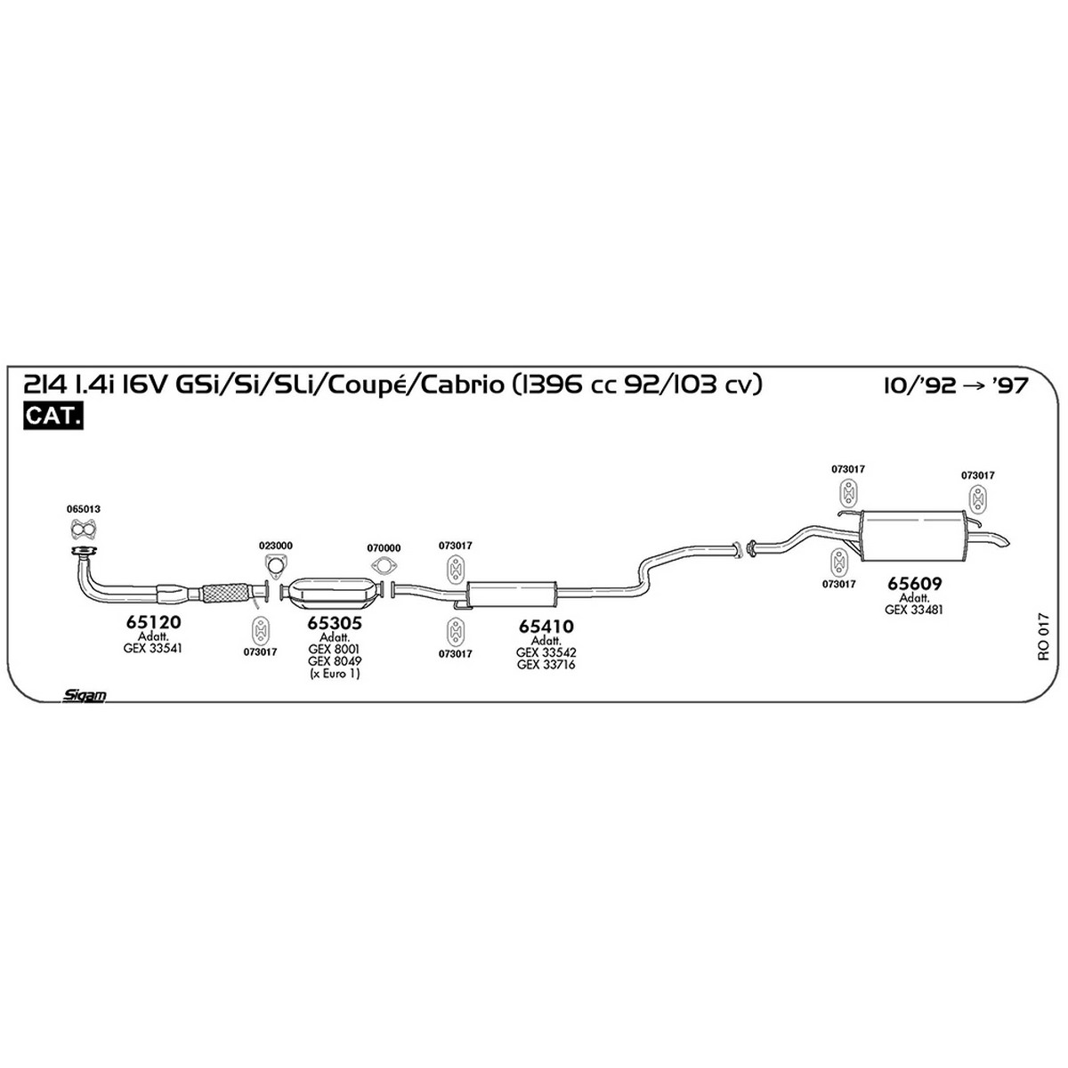 ro017 Tubo al collettore Rover 214 1.4i 16V GSi / SLi / Si / Coupè / Cabrio 1396 cc 92 / 103 cv Cat 10/92 -> 08/94 (65120) - immagine 1