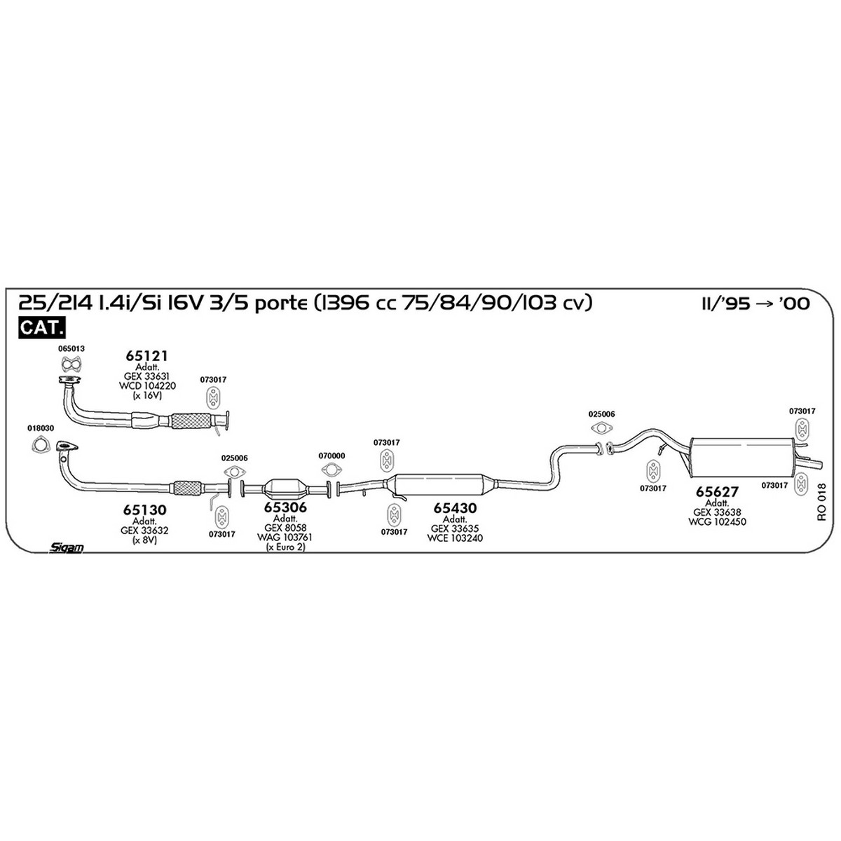 ro018 Tubo al collettore Rover 214 1.4i / Si 16V 3 / 5 porte 1396 cc 75 / 90 / 103 cv Cat 11/95 -> 1999 (65121) - immagine 1