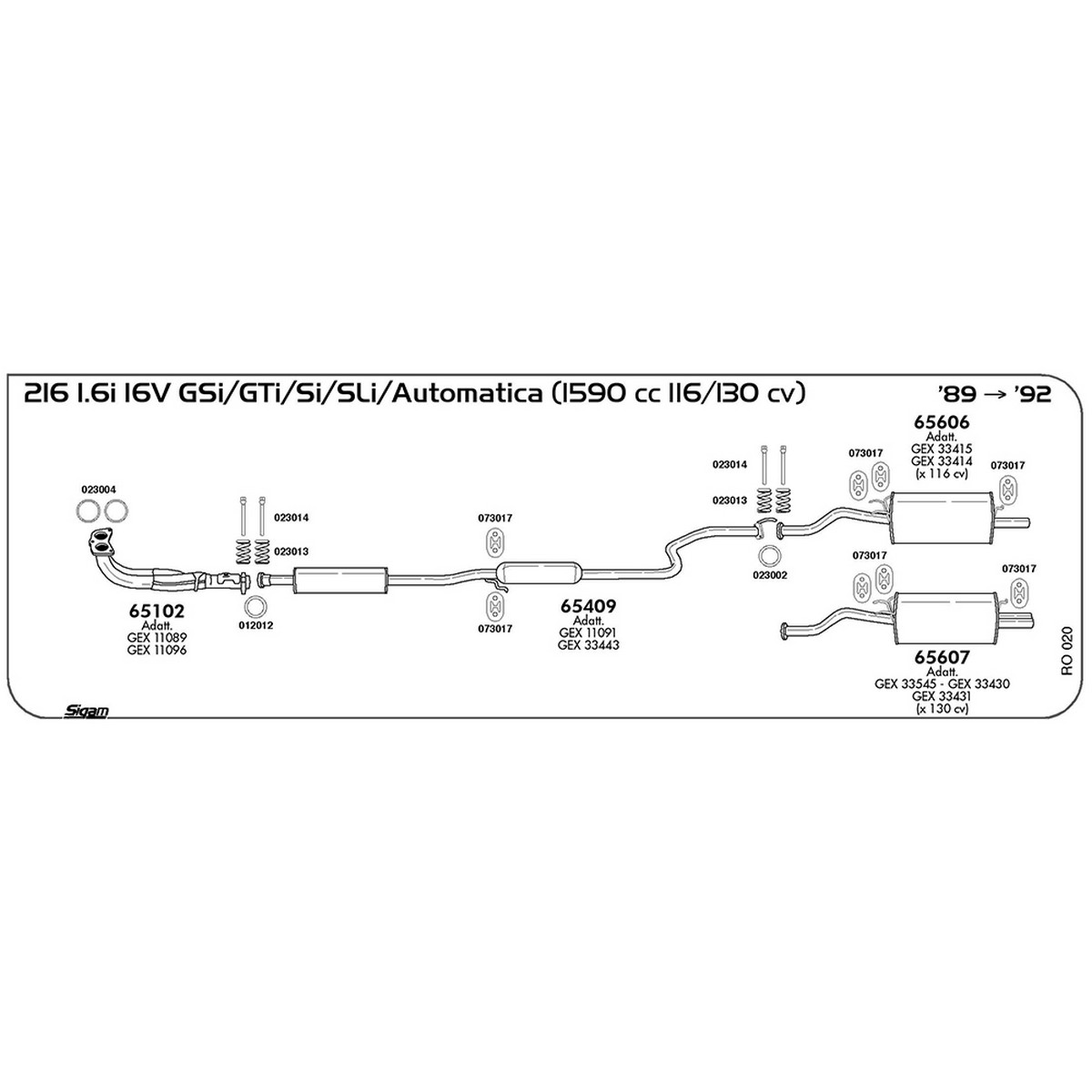 ro020 Tubo al collettore Rover 216 1.6i 16V GSi / GTi / Si / SLi / Automatica 1590 cc 116 / 130 cv 1989 -> 1992 (65102) - immagine 1