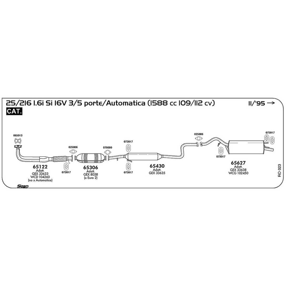 ro023 Tubo al collettore Rover 216 1.6i Si 16V 3 / 5 porte / Automatica 1588 cc 112 cv 82 kw Cat 11/95 -> 2000 (65122) - immagine 1