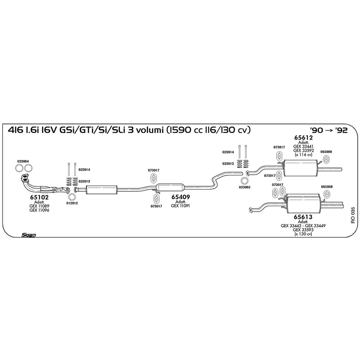 ro035 Tubo al collettore Rover 416 1.6i 16V GSi / GTi / Si / SLi 3 volumi 1590 cc 116 / 130 cv 1990 -> 1992 (65102) - immagine 1