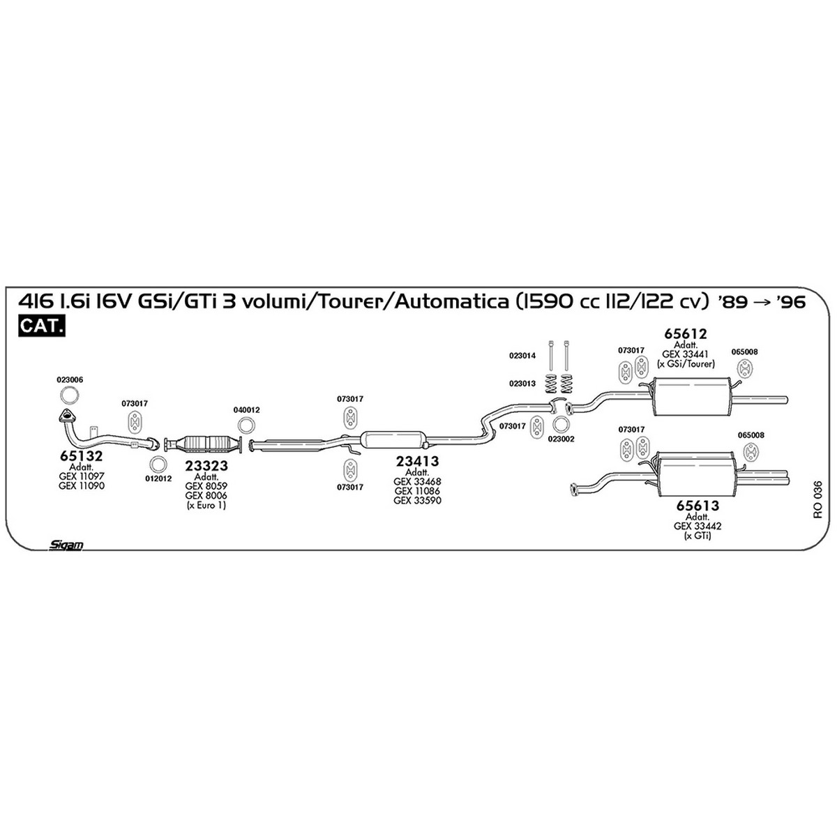 ro036 Tubo al collettore Rover 416 1.6i 16V GSi / GTi 3 volumi / Tourer / Automatica 1590 cc 112 / 122 cv Cat 1989 -> 1996 (65132) - immagine 1
