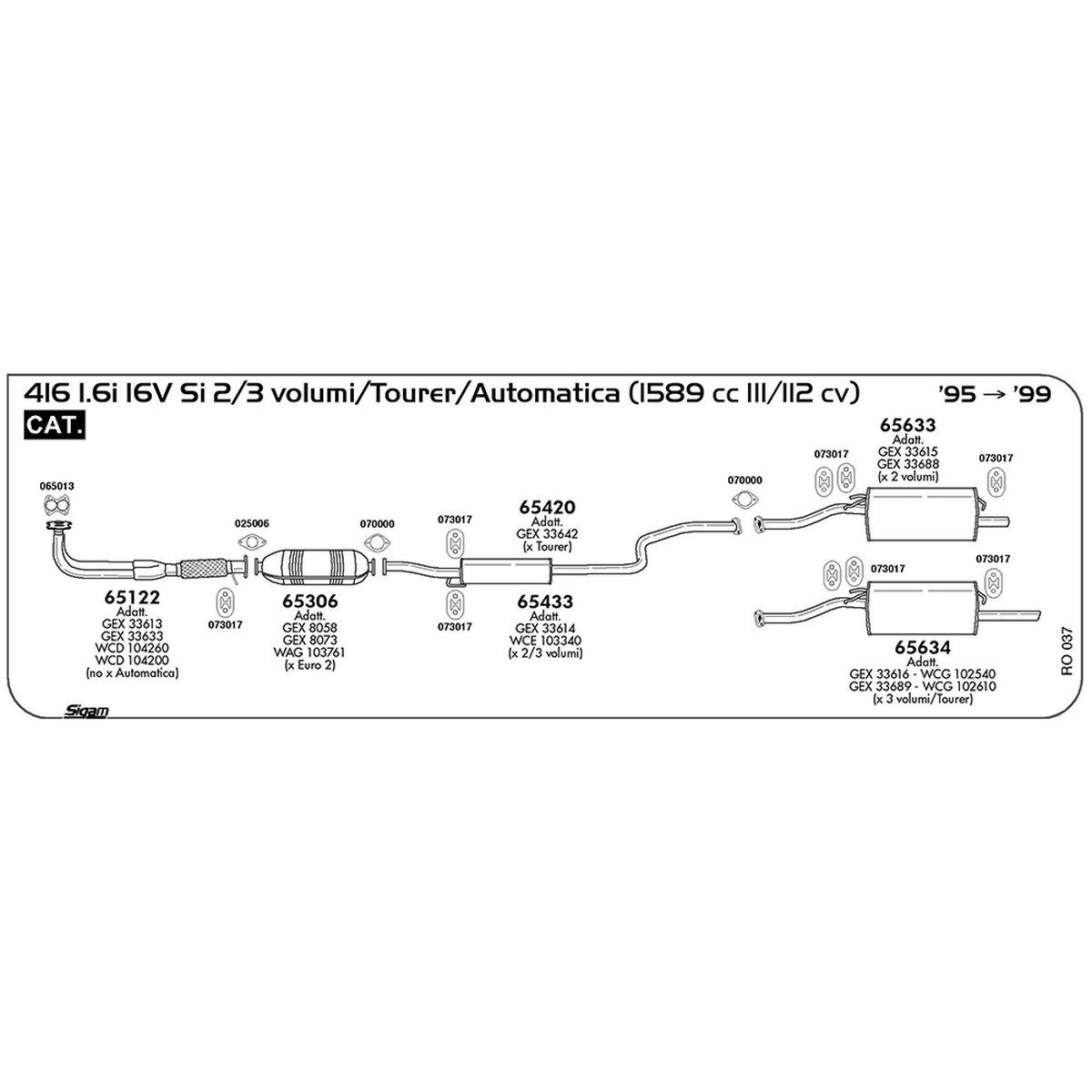 ro037 Tubo al collettore Rover 416 1.6i 16V Si 2 / 3 Volumi / Tourer / Automatica 1589 cc 111 / 112 cv Cat 1995 -> 1999 (65122) - immagine 1