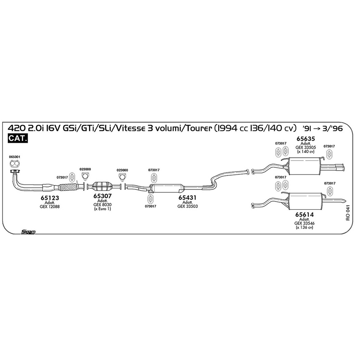 ro041 Tubo al collettore Rover 420 2.0i 16V GSi / GTi / SLi / Vitesse 3 volumi / Tourer 1994 cc 136 / 140 cv Cat 1991 -> 03/96 (65123) - immagine 1